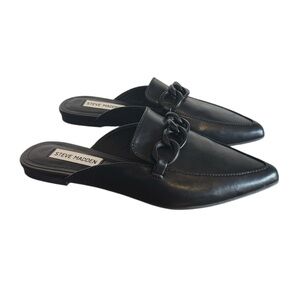 Steve Madden Black Mules Levity Chain Detail slip ons pointed toes leather   6.5